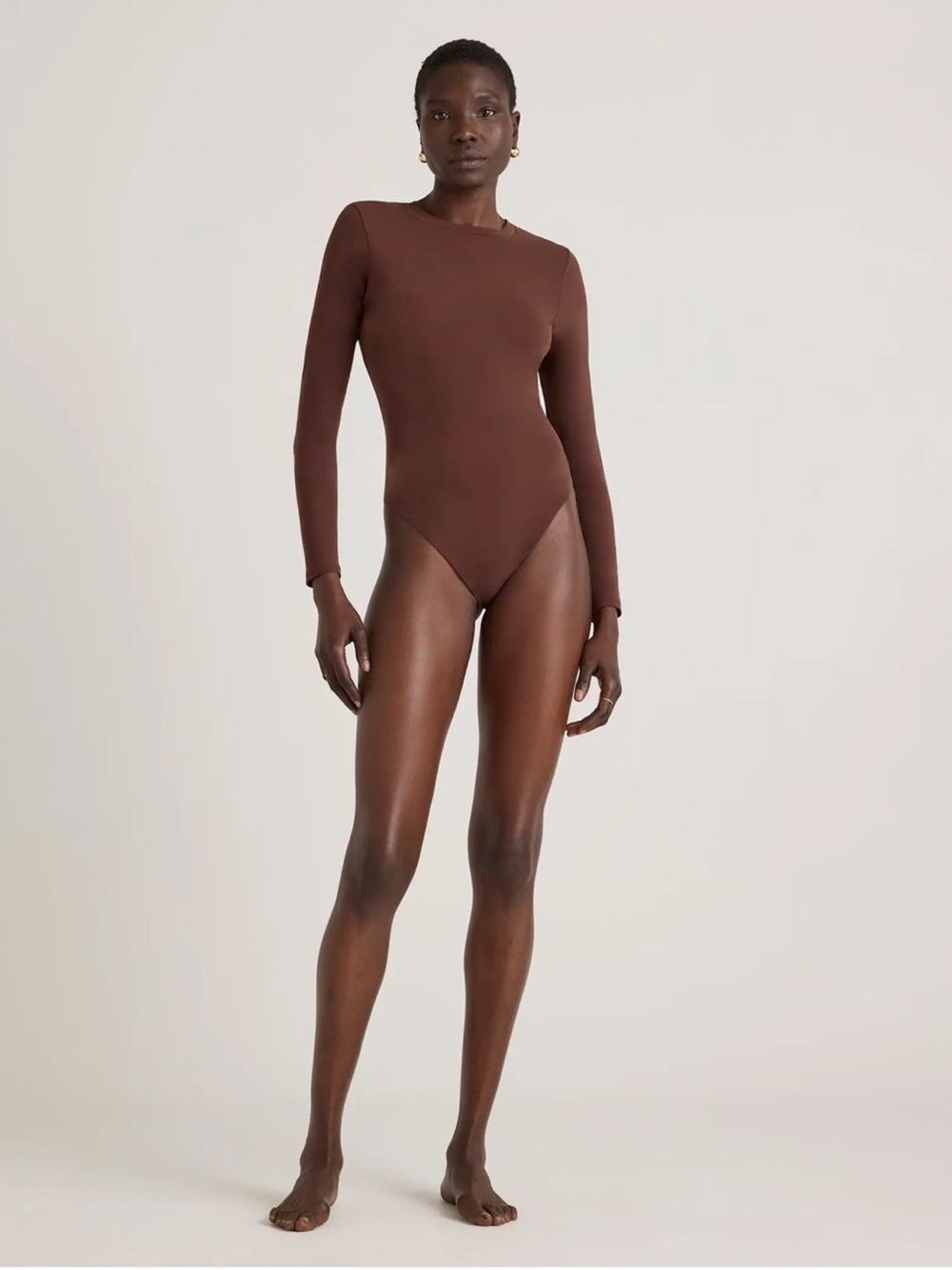 NWT QUINCE Second Skin Long Sleeve Crew Neck Bodysuit XL Cocoa 0980